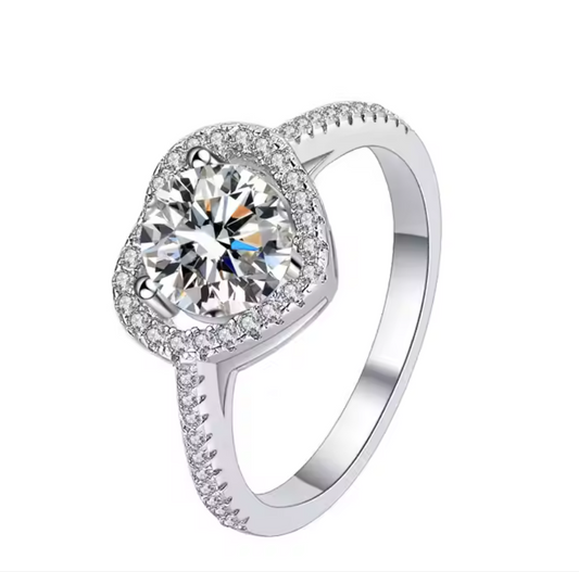 Amorette: 1 Carat D Color VVS1 Moissanite Heart Halo Ring