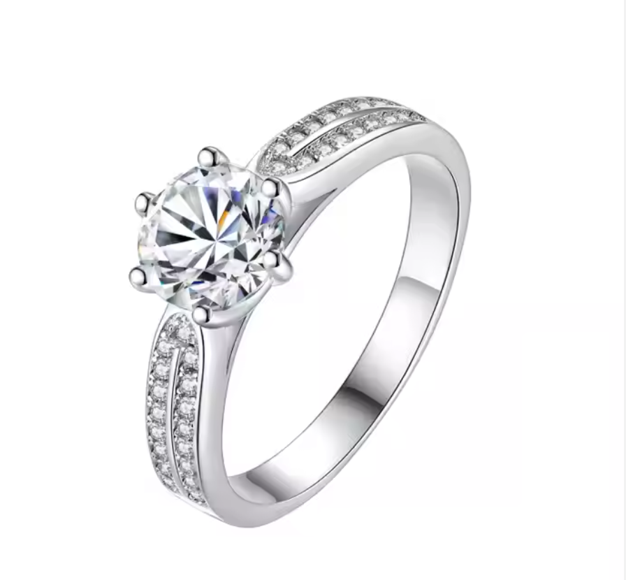 Eternal Grace: 2 Carat D Color VVS1 Moissanite Ring with Double Pavé Band