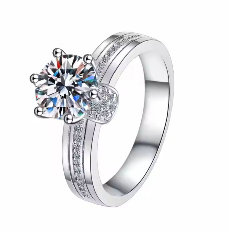 Imperial Radiance: 3 Carat D Color Moissanite with Sparkling Pave Band