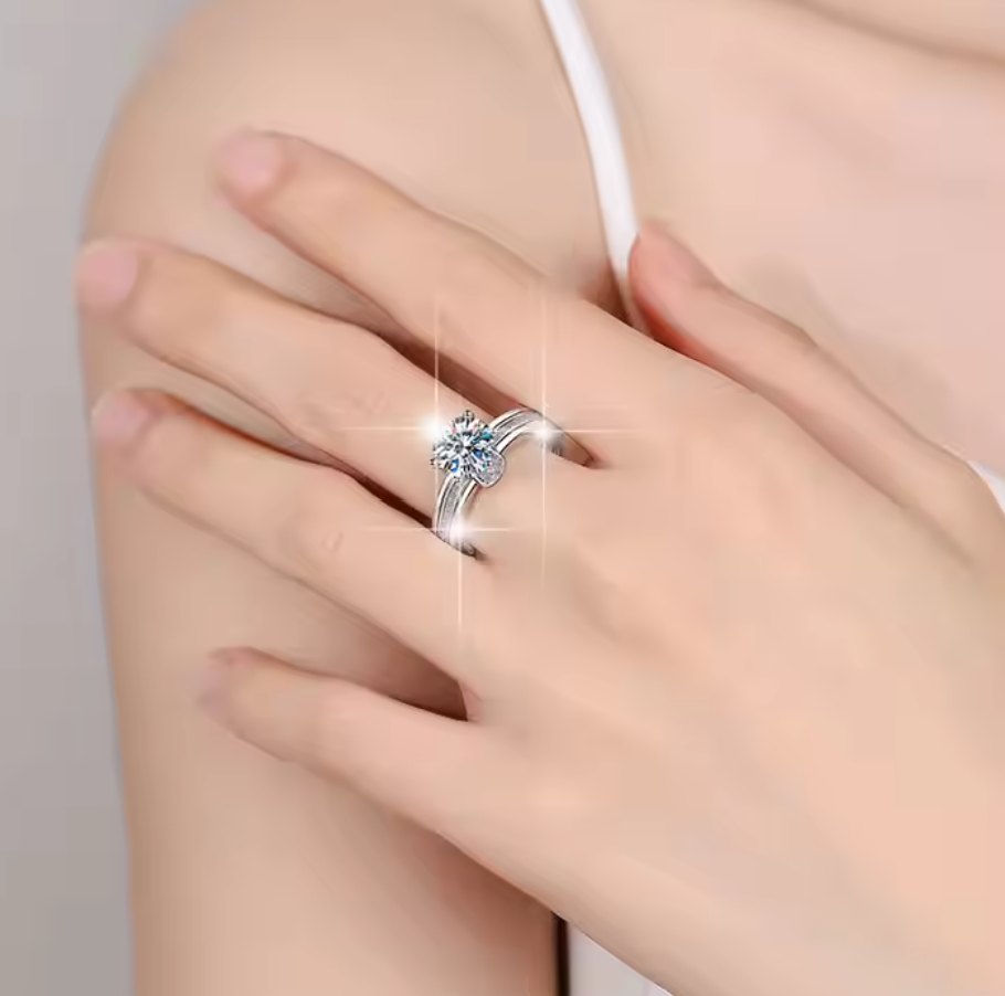 Imperial Radiance: 3 Carat D Color Moissanite with Sparkling Pave Band