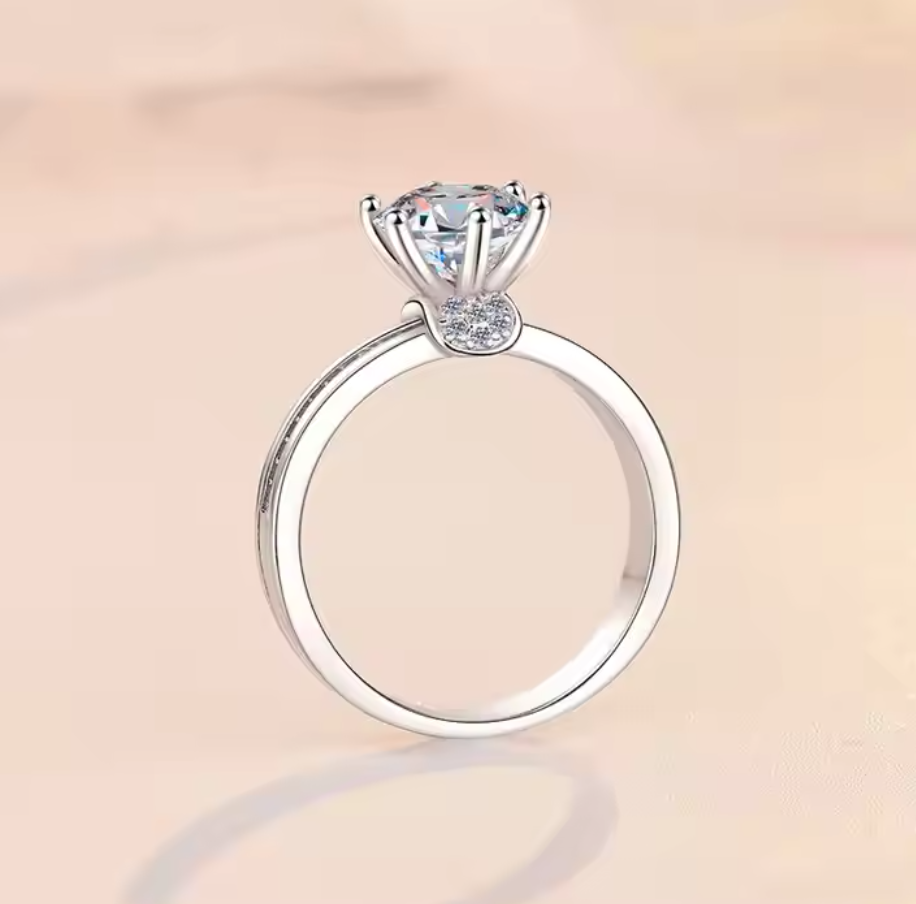 Imperial Radiance: 3 Carat D Color Moissanite with Sparkling Pave Band