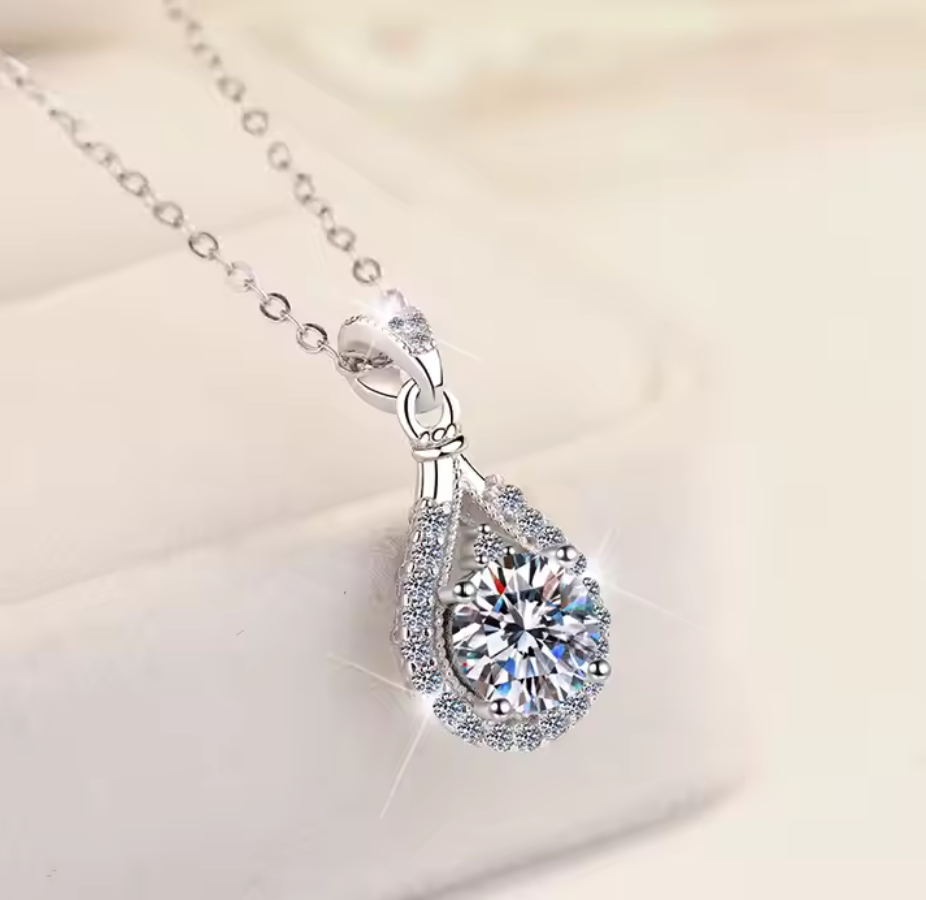 Lachryma: 3 Carat D Color VVS1 Moissanite Teardrop Halo Pendant