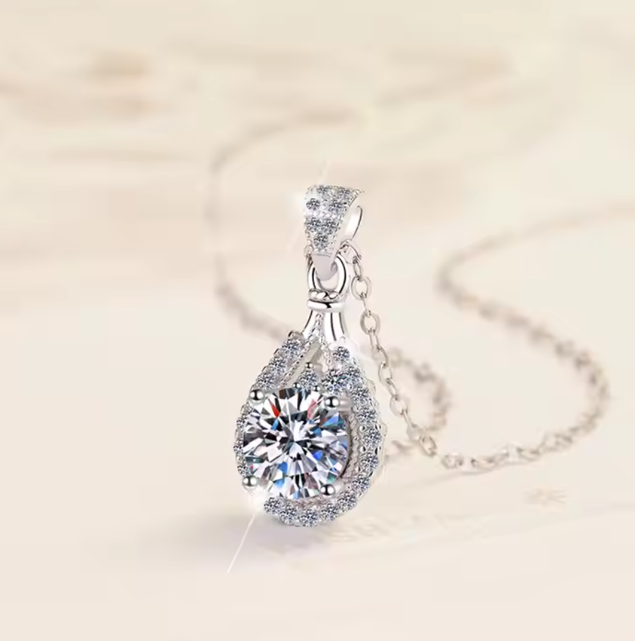 Lachryma: 3 Carat D Color VVS1 Moissanite Teardrop Halo Pendant