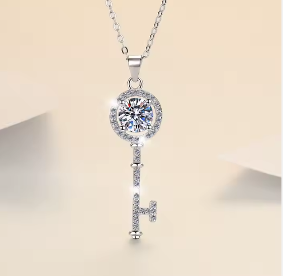 Elara Key: 1 Carat D Color VVS1 Moissanite Key Pendant Necklace