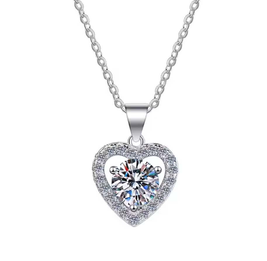 Fidela: 1 Carat D Color VVS1 Moissanite Heart Pendant