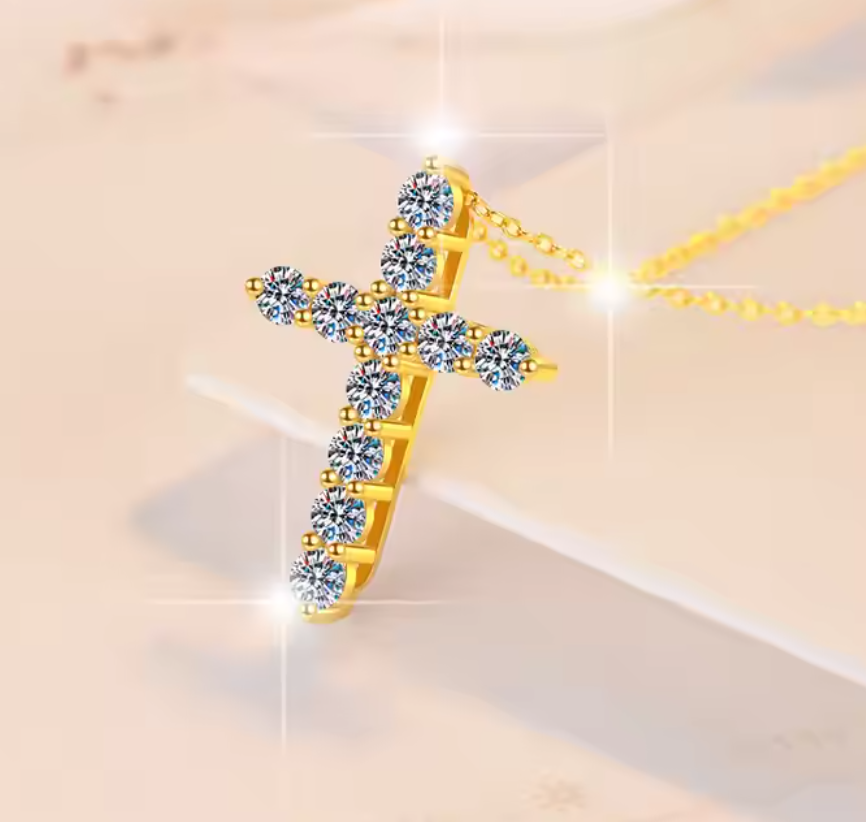 Celestia Cross Moissanite Pendant – 24K Gold-Plated - A Timeless Symbol of Faith and Elegance